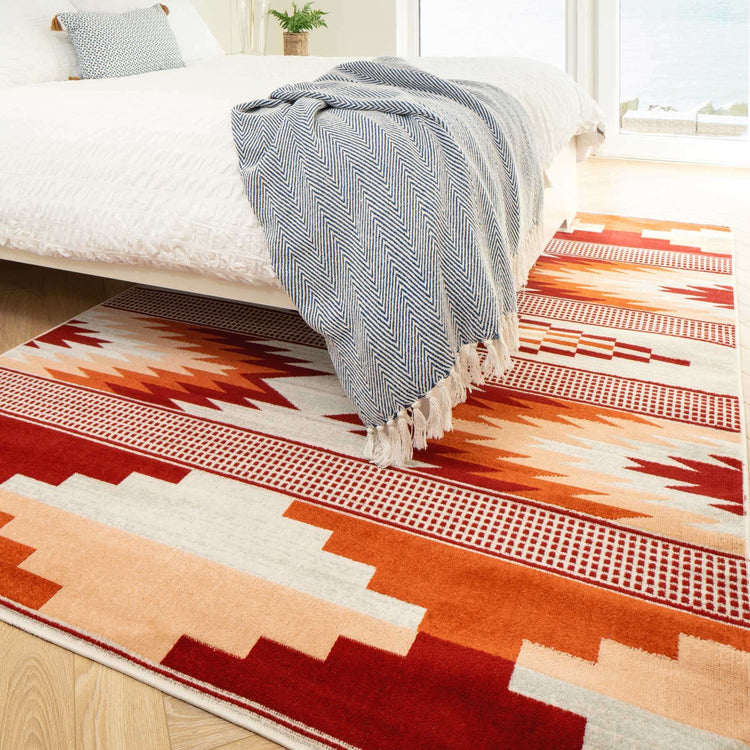 Burnt Orange Aztec Living Room Rug
