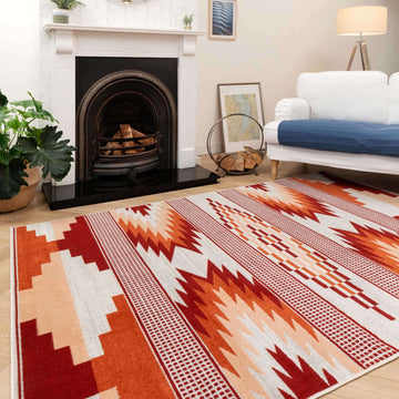 Burnt Orange Aztec Living Room Rug
