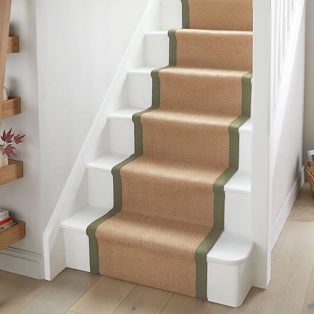 Green Jute Border Stair Carpet Runner Juliette Green Stair Runner Carpet Kukoon Rugs Online