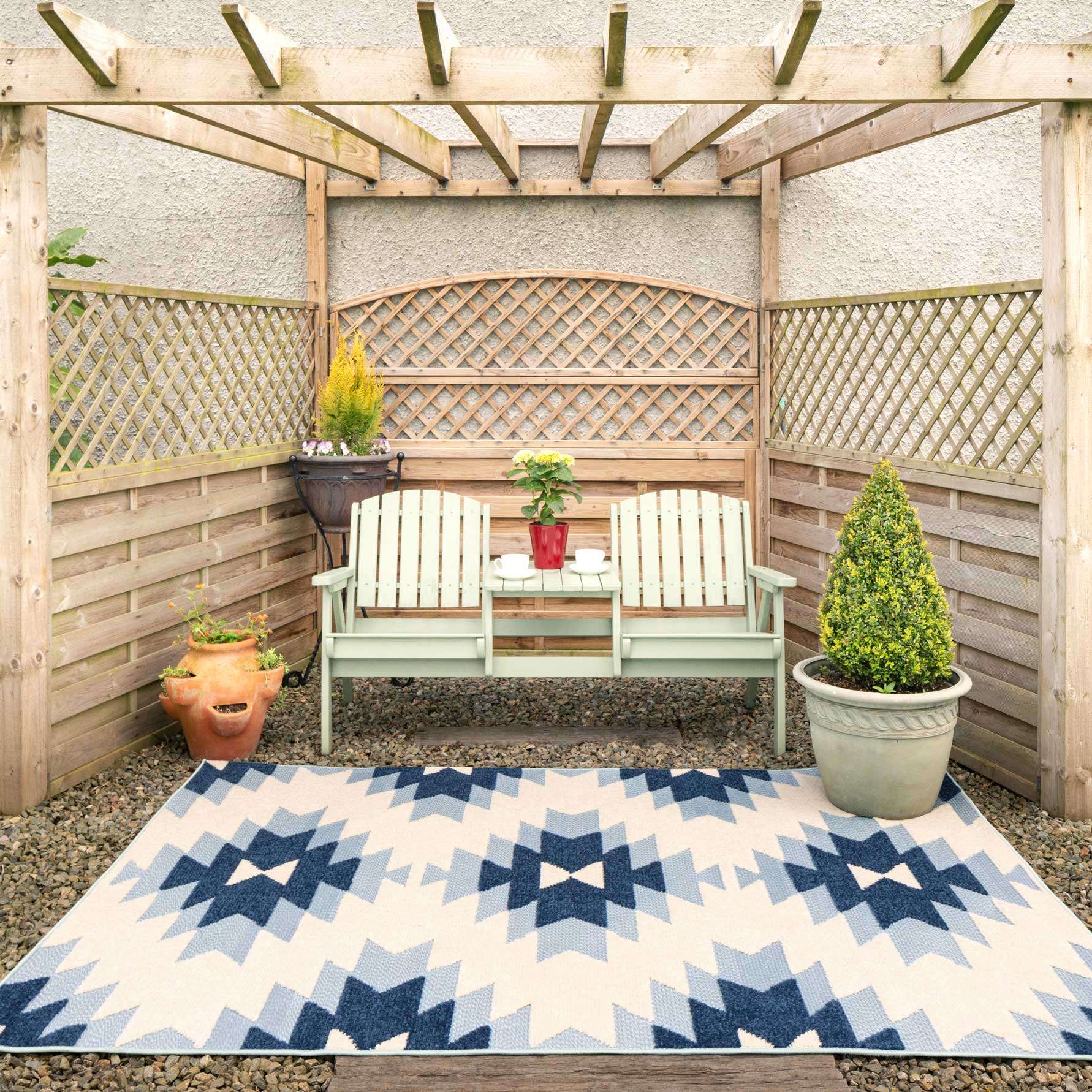 Light Blue Aztec Outdoor Area Rug