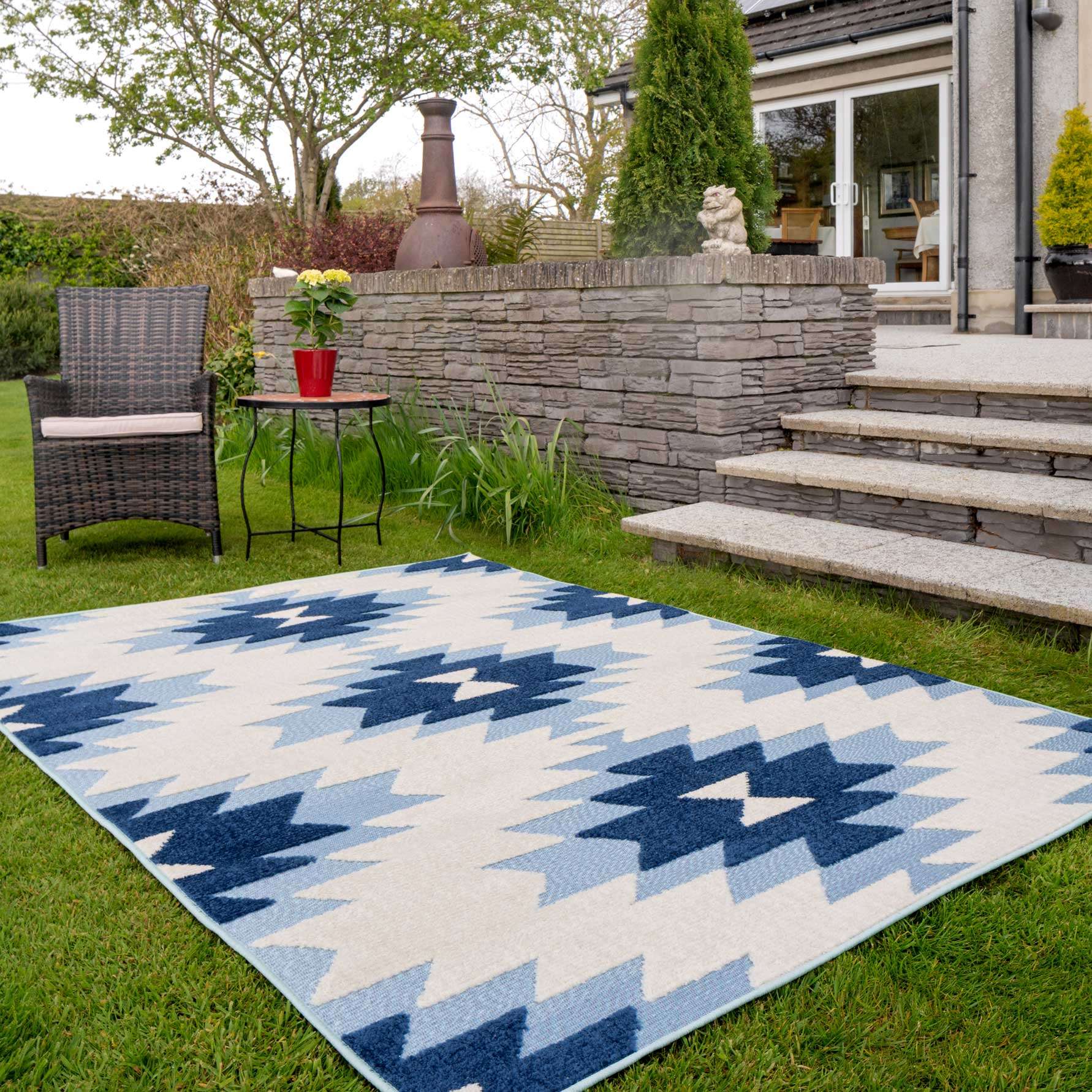 Light Blue Aztec Outdoor Area Rug