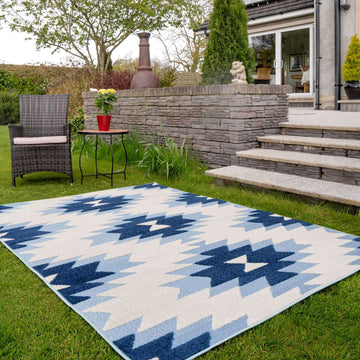 Light Blue Aztec Outdoor Area Rug