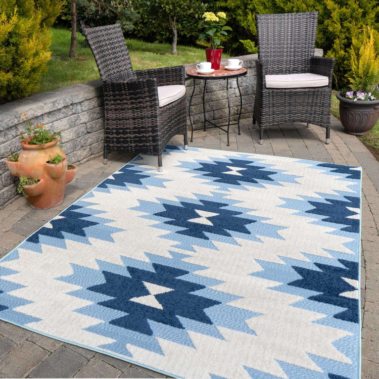 Light Blue Aztec Outdoor Area Rug