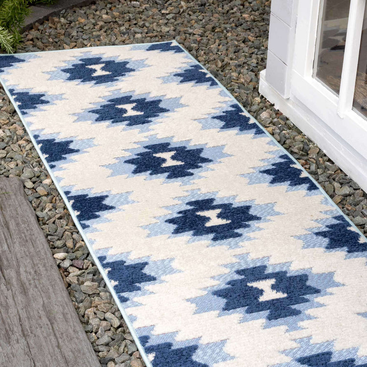 Light Blue Aztec Outdoor Area Rug