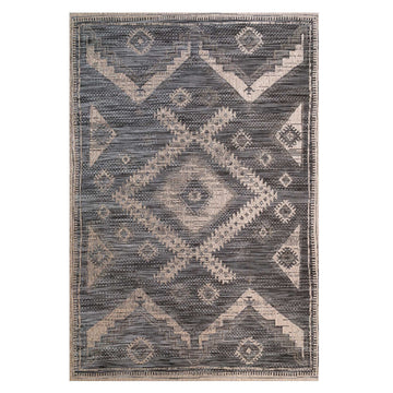 Grey Textured Flatweave Aztec Area Rug