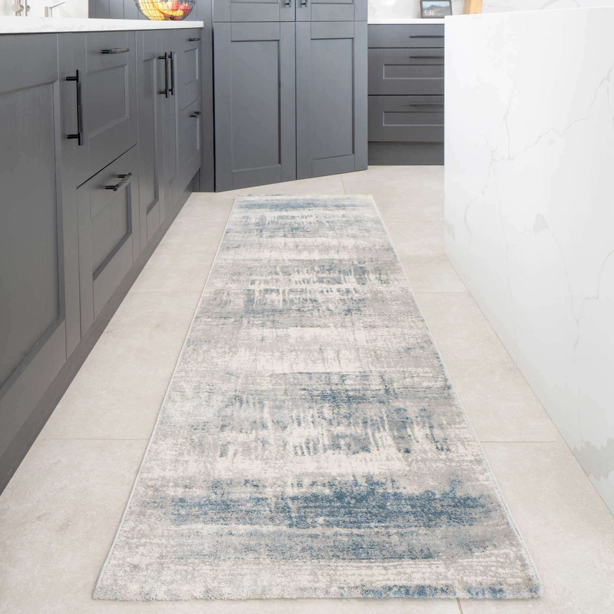 Soft Blue Distressed Abstract Living Room Area Rug