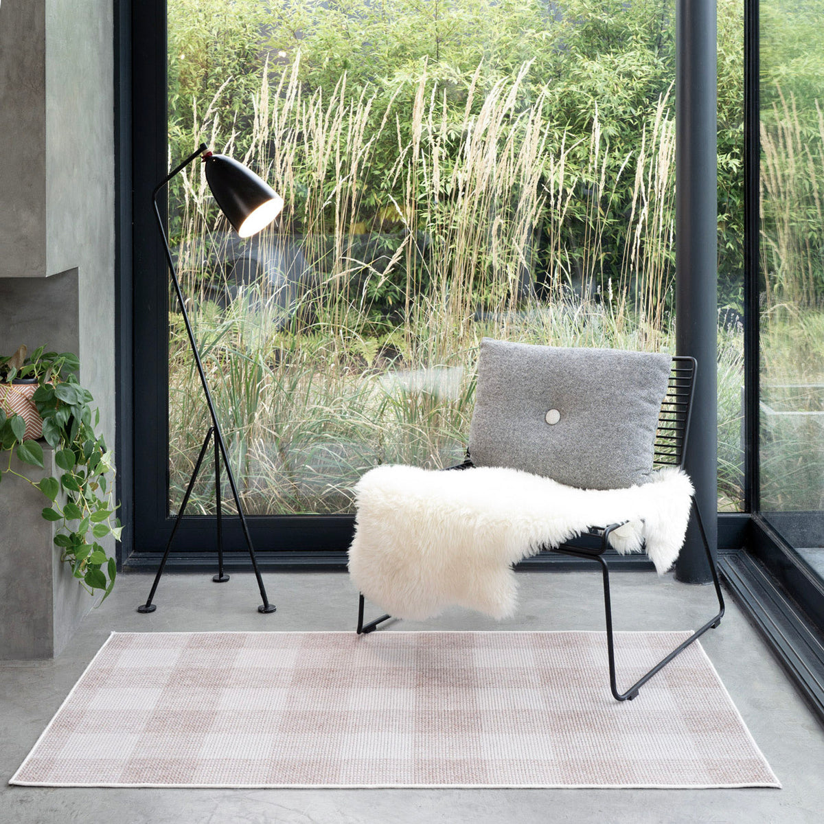 Beige Washable Checker Style Rug - Magda