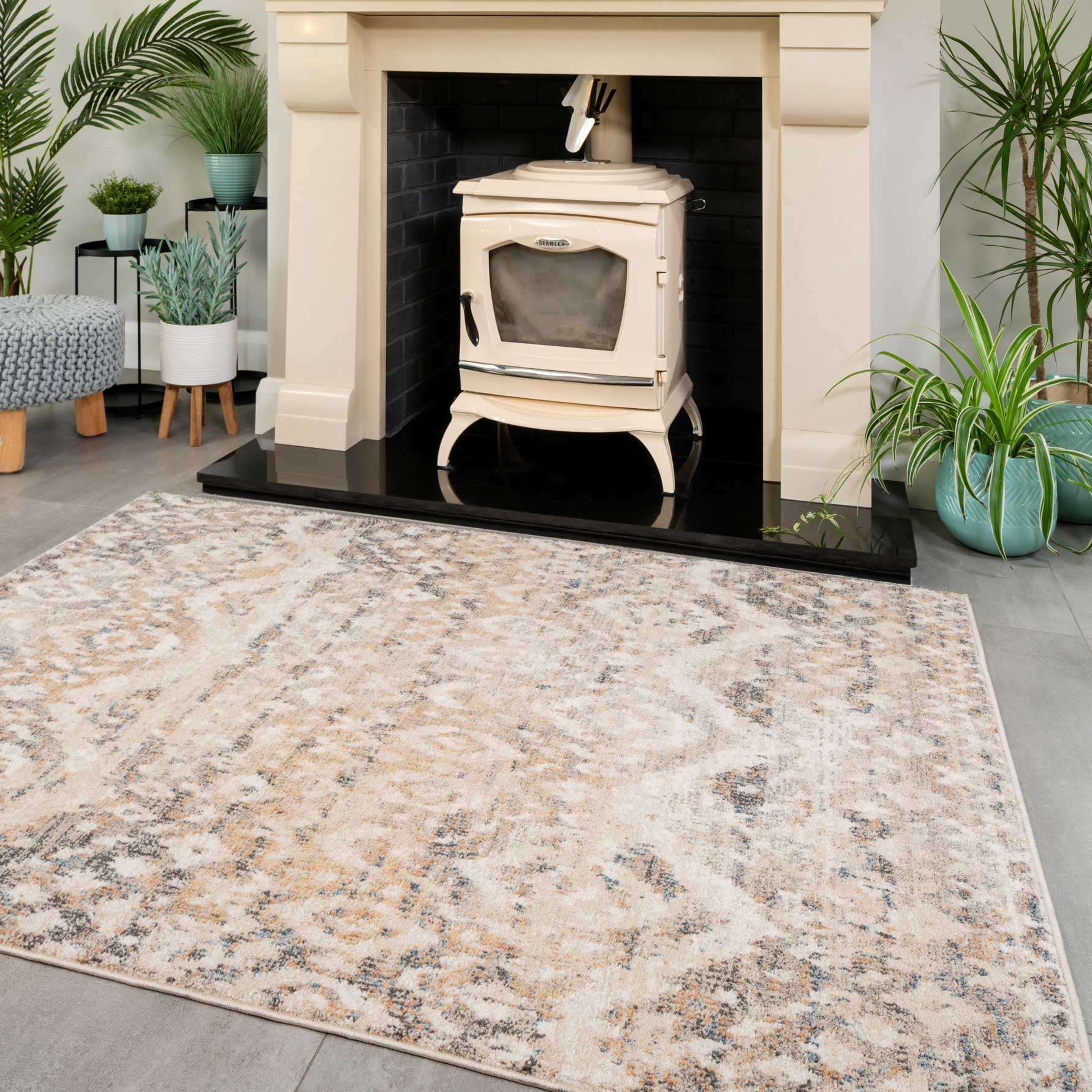 Distressed Grey Gold Diamond Area Rug