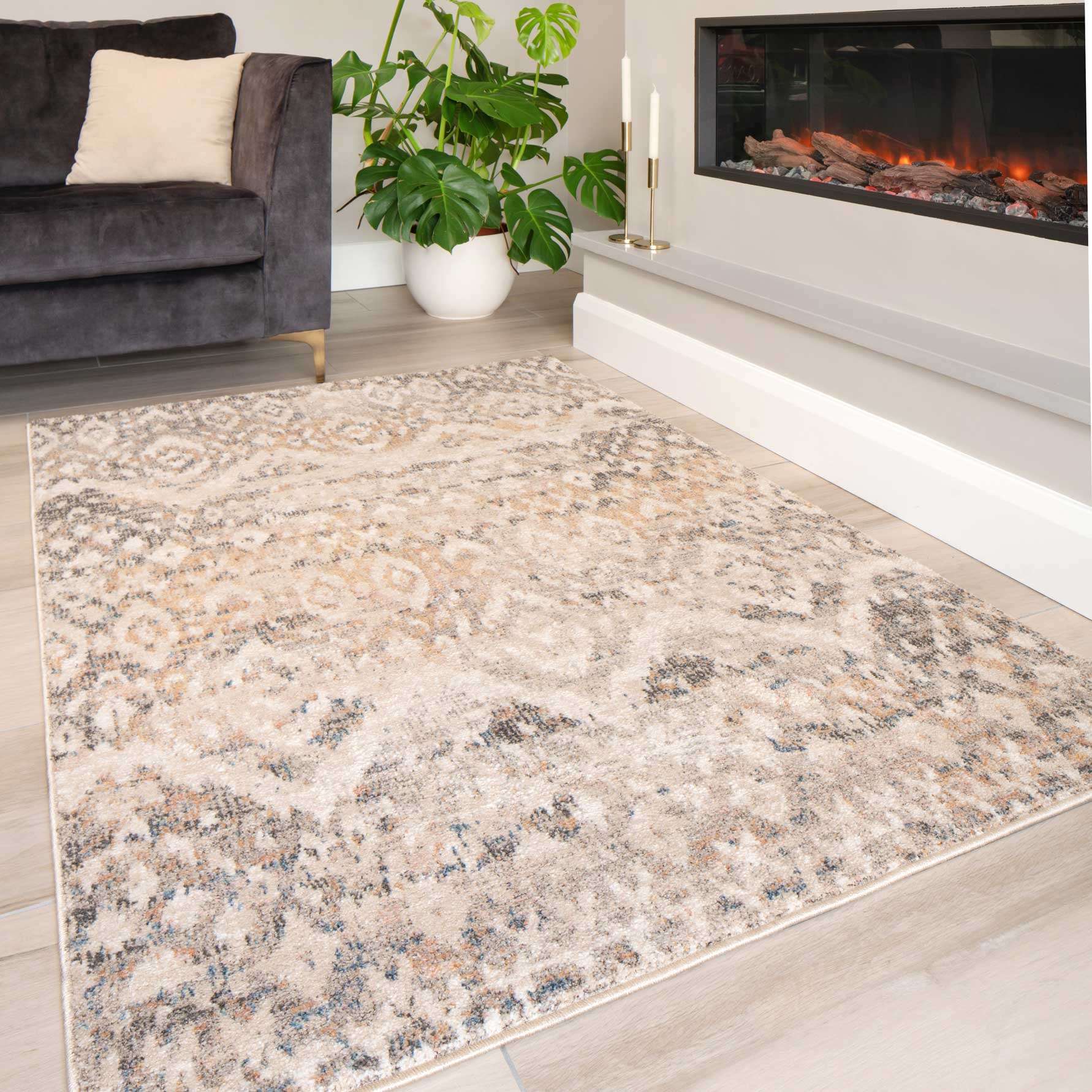 Distressed Grey Gold Diamond Area Rug