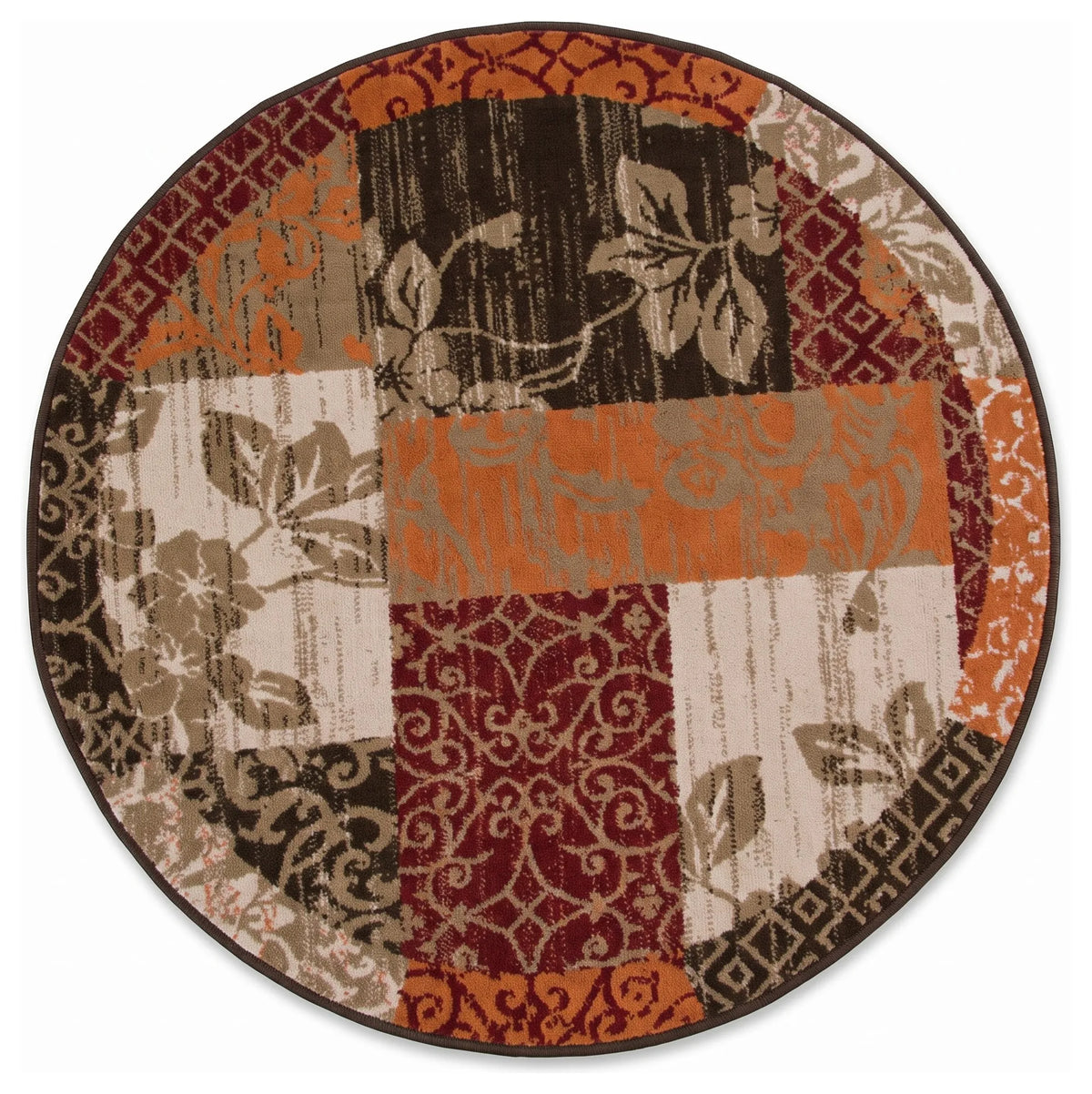 Terracotta Red Warm Patchwork Living Room Rug