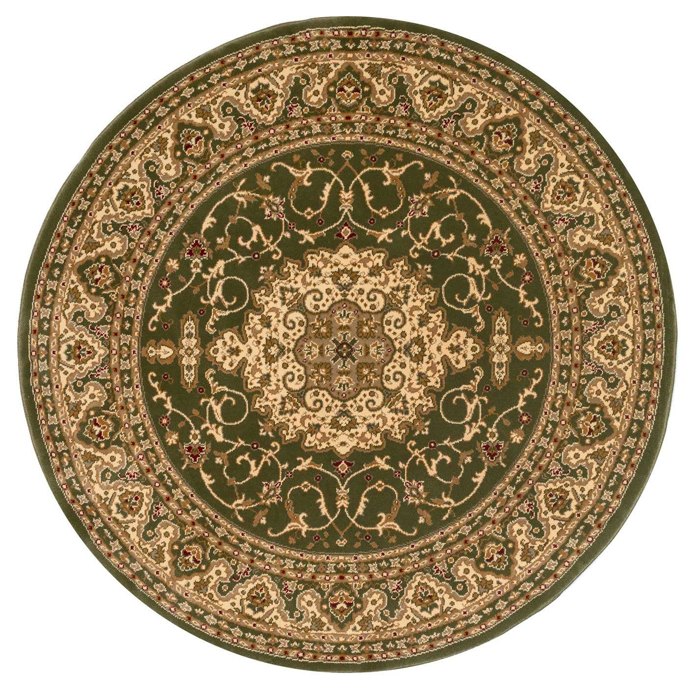 Traditional Green Bordered Round Rug