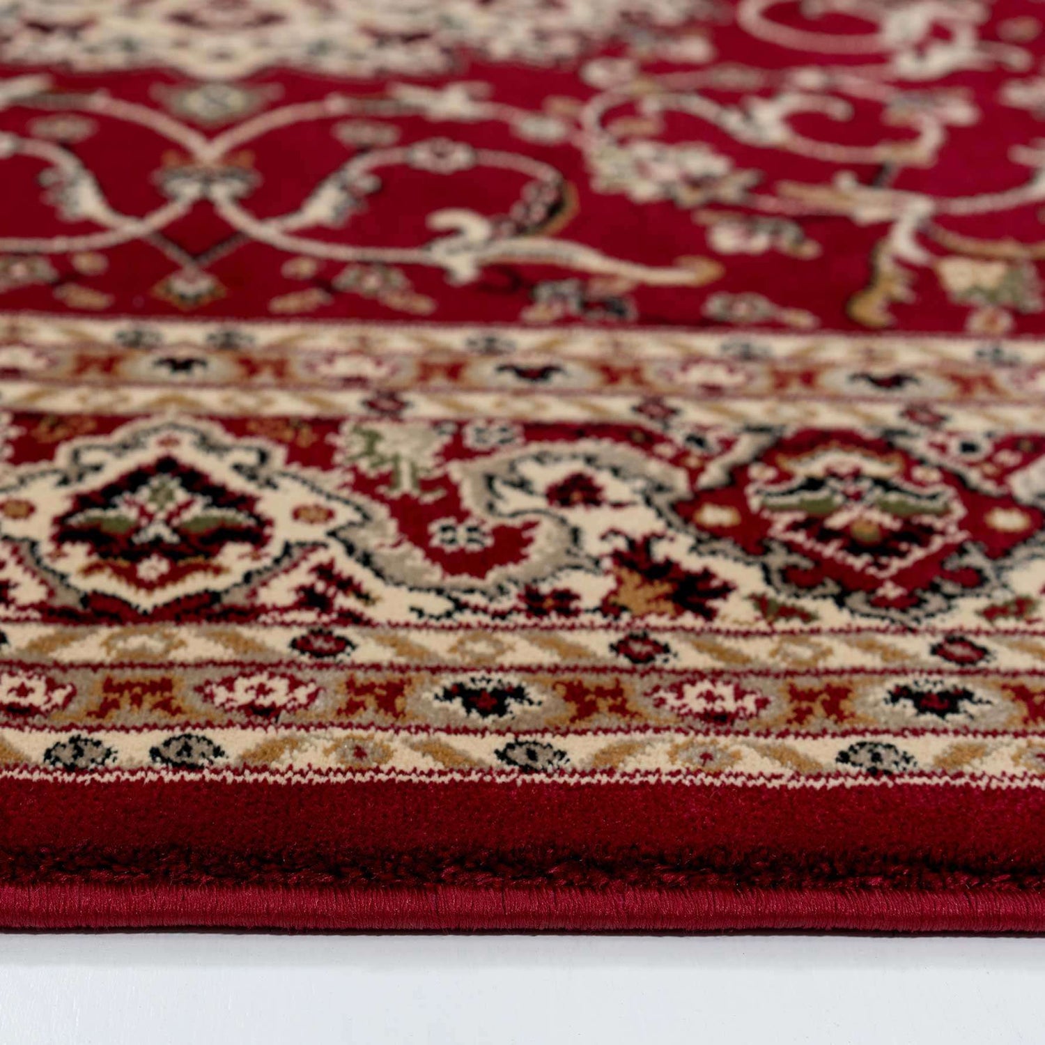 Traditional Red Bordered Round Rug