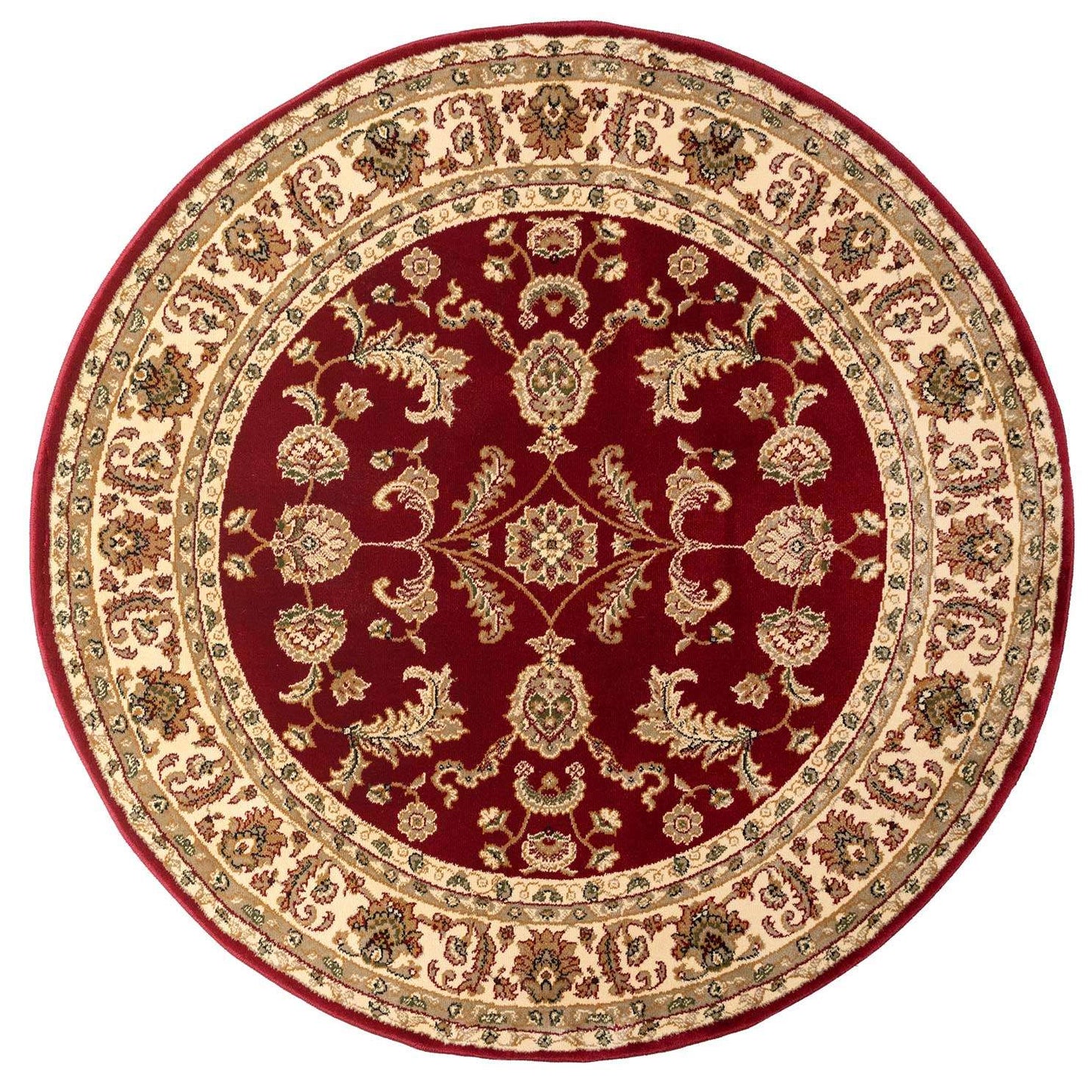 Traditional Red Motif Bordered Round Rug
