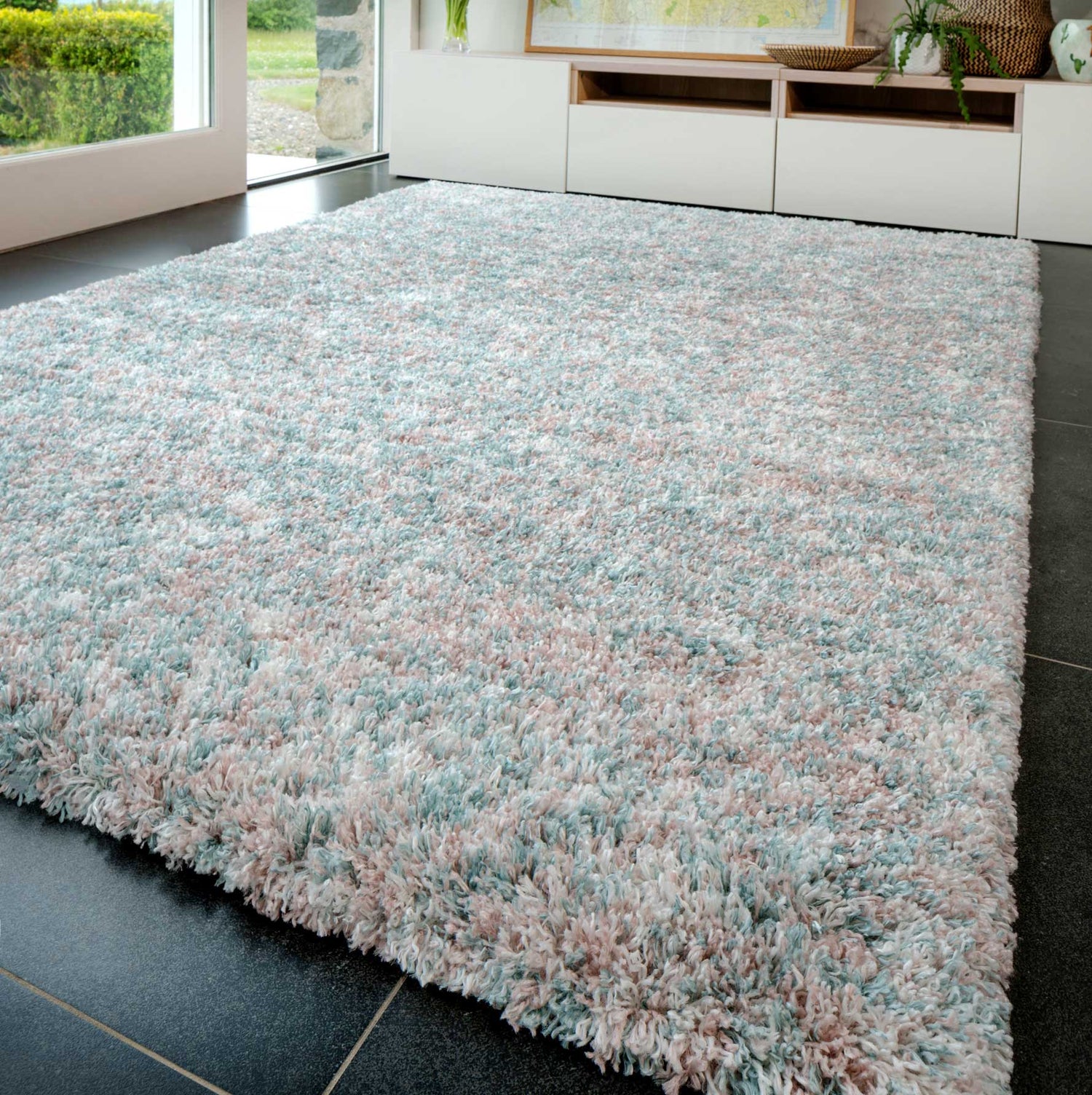Muttled Rug Soft Mottled Light Blue Shaggy Area Rug - Camberley | Living Room Rugs ...