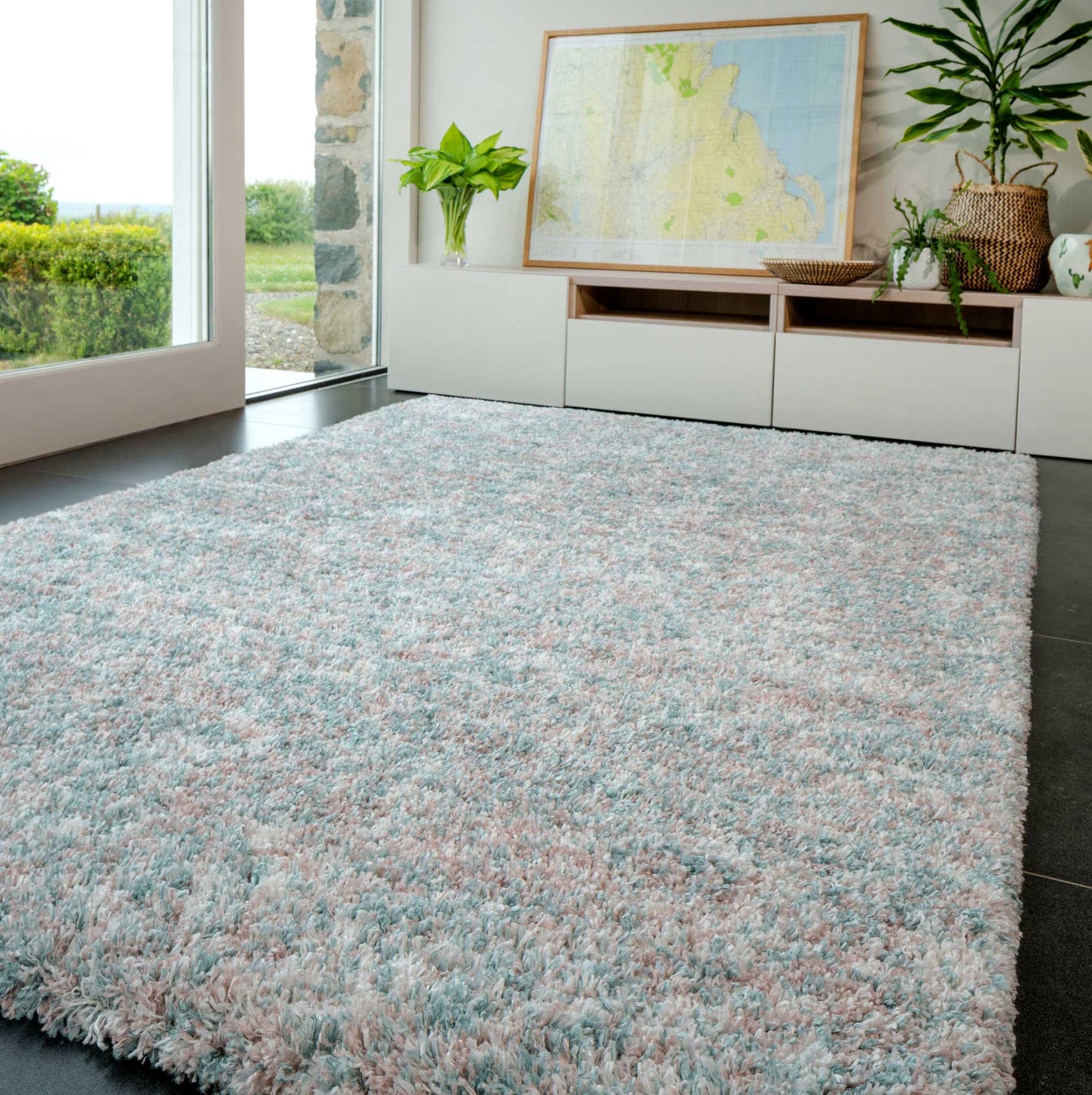 Muttled Rug Soft Mottled Light Blue Shaggy Area Rug - Camberley | Living Room Rugs ...