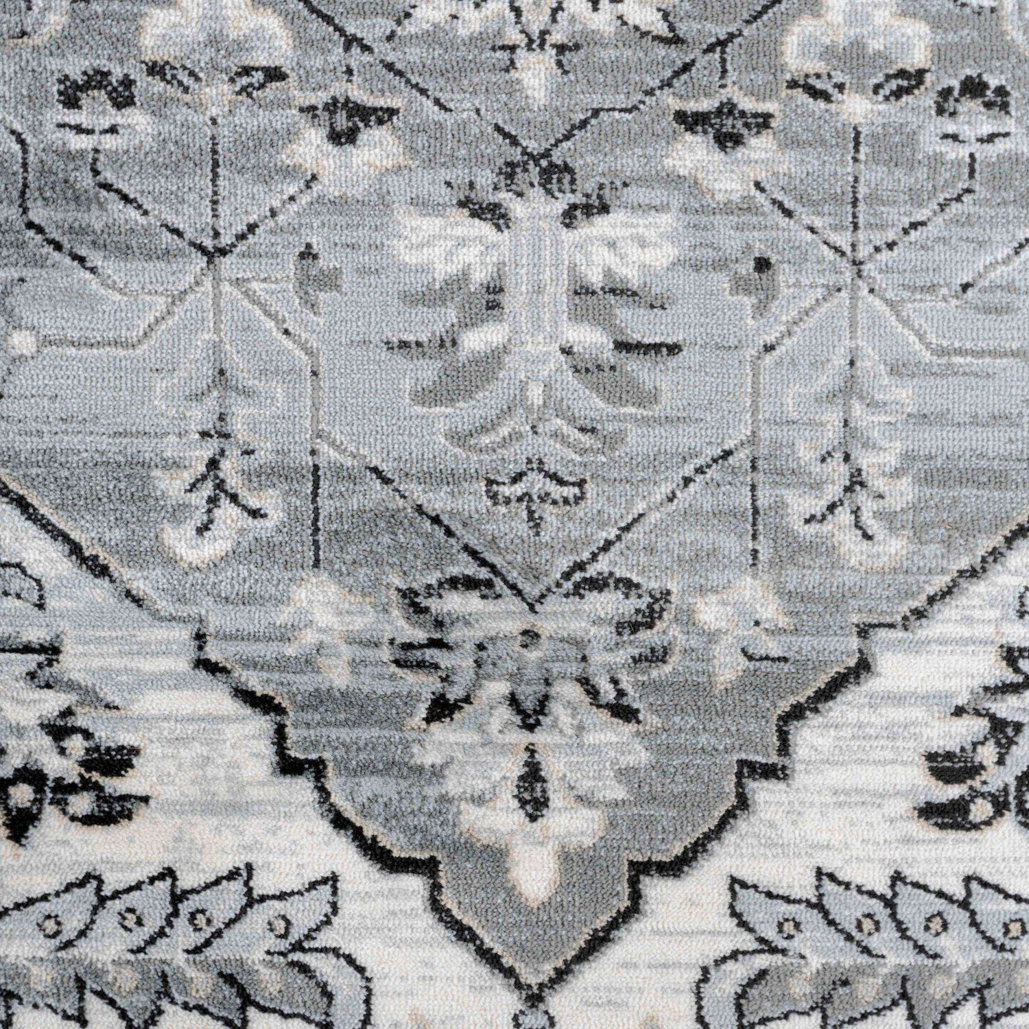 Oriental Medallion Grey Floral Living Room Rug