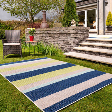 Blue Striped Outdoor Rug - Cordy Blue