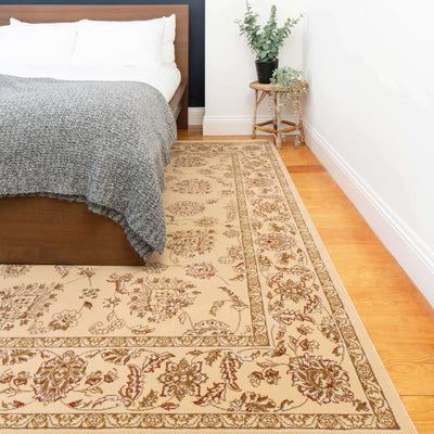 Traditional Cream Motif Bordered Rug