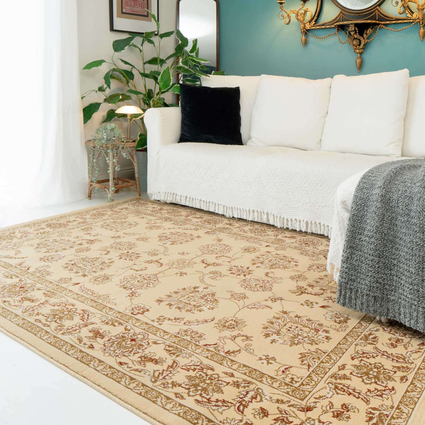 Traditional Cream Motif Bordered Rug - Dana | Living Room Rugs | Kukoon ...