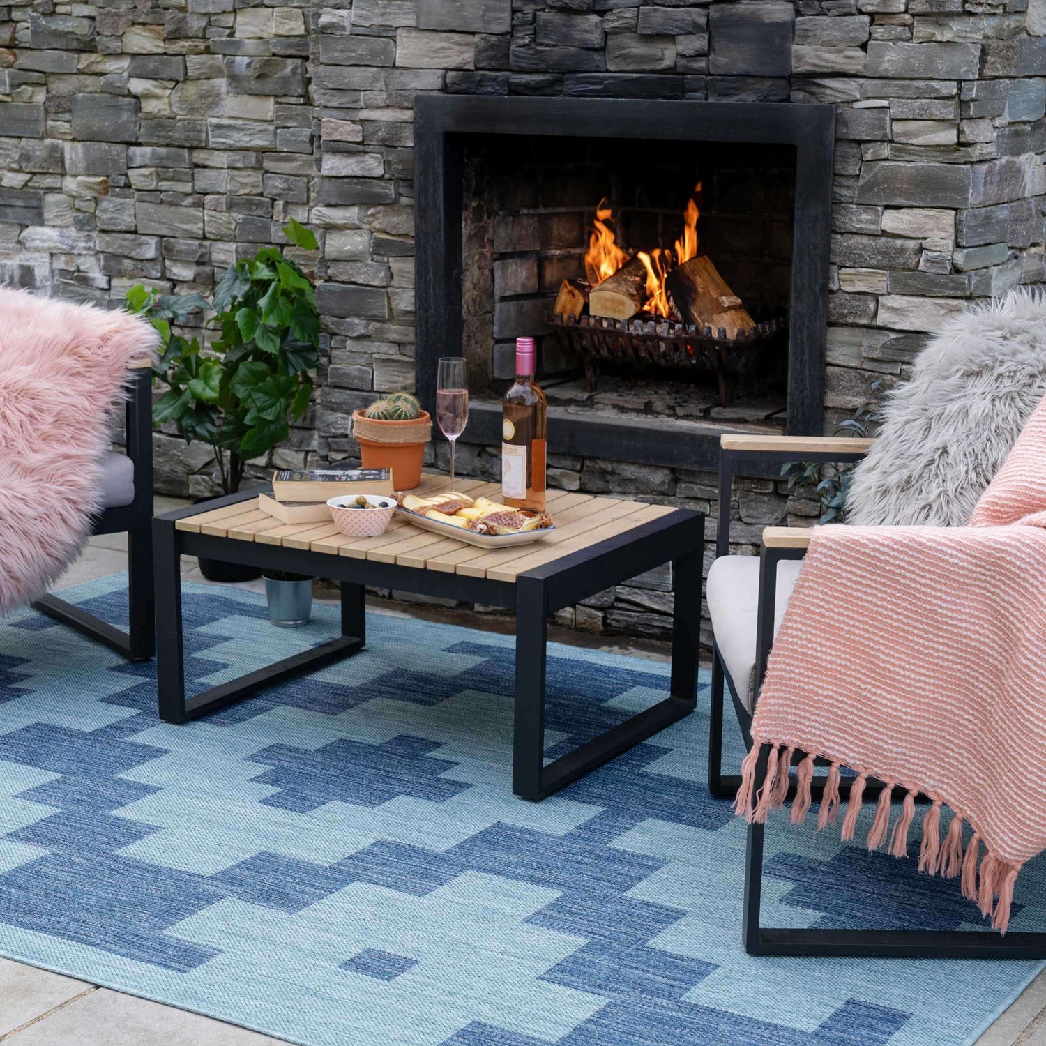 Blue Geometric Indoor Outdoor Area Rug