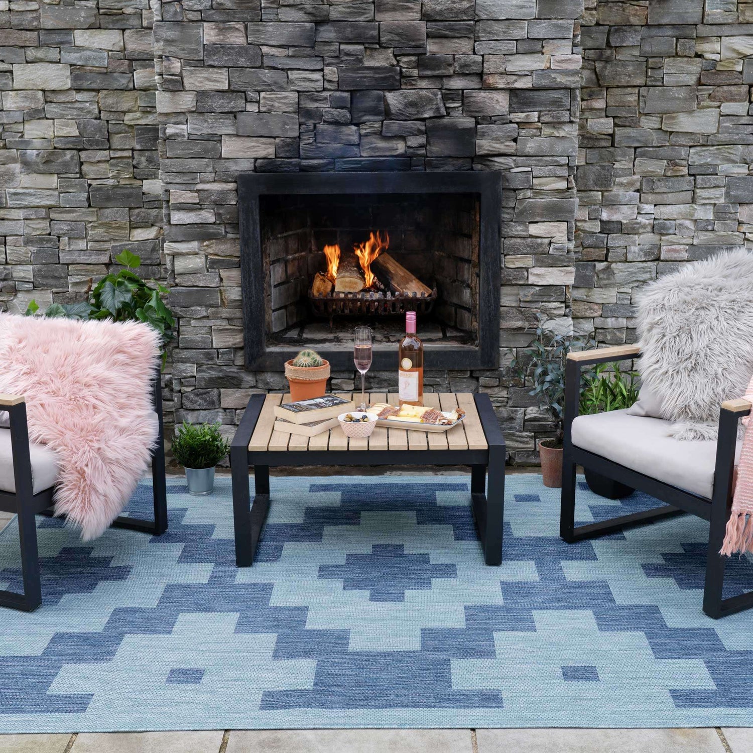 Blue Geometric Indoor Outdoor Area Rug