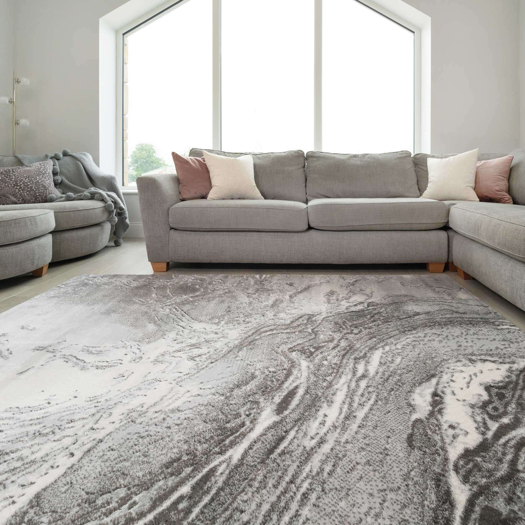 Modern Grey Textured Living Room Rug