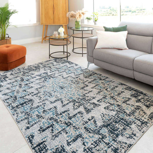 Soft Light Blue Aztec Living Room Rug