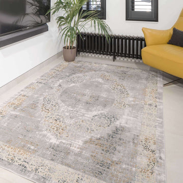 Traditional Grey Medallion Living Room Rug