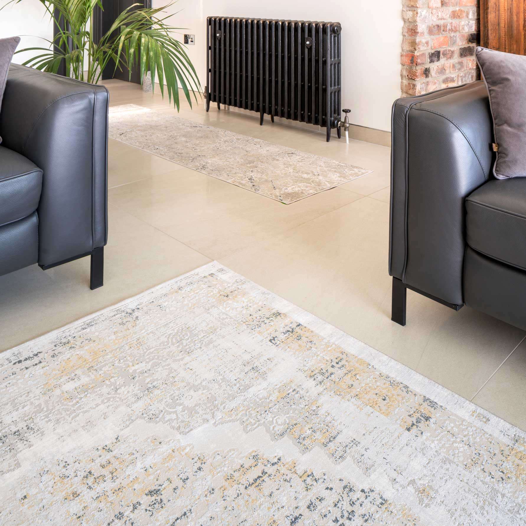 Traditional Grey Medallion Living Room Rug