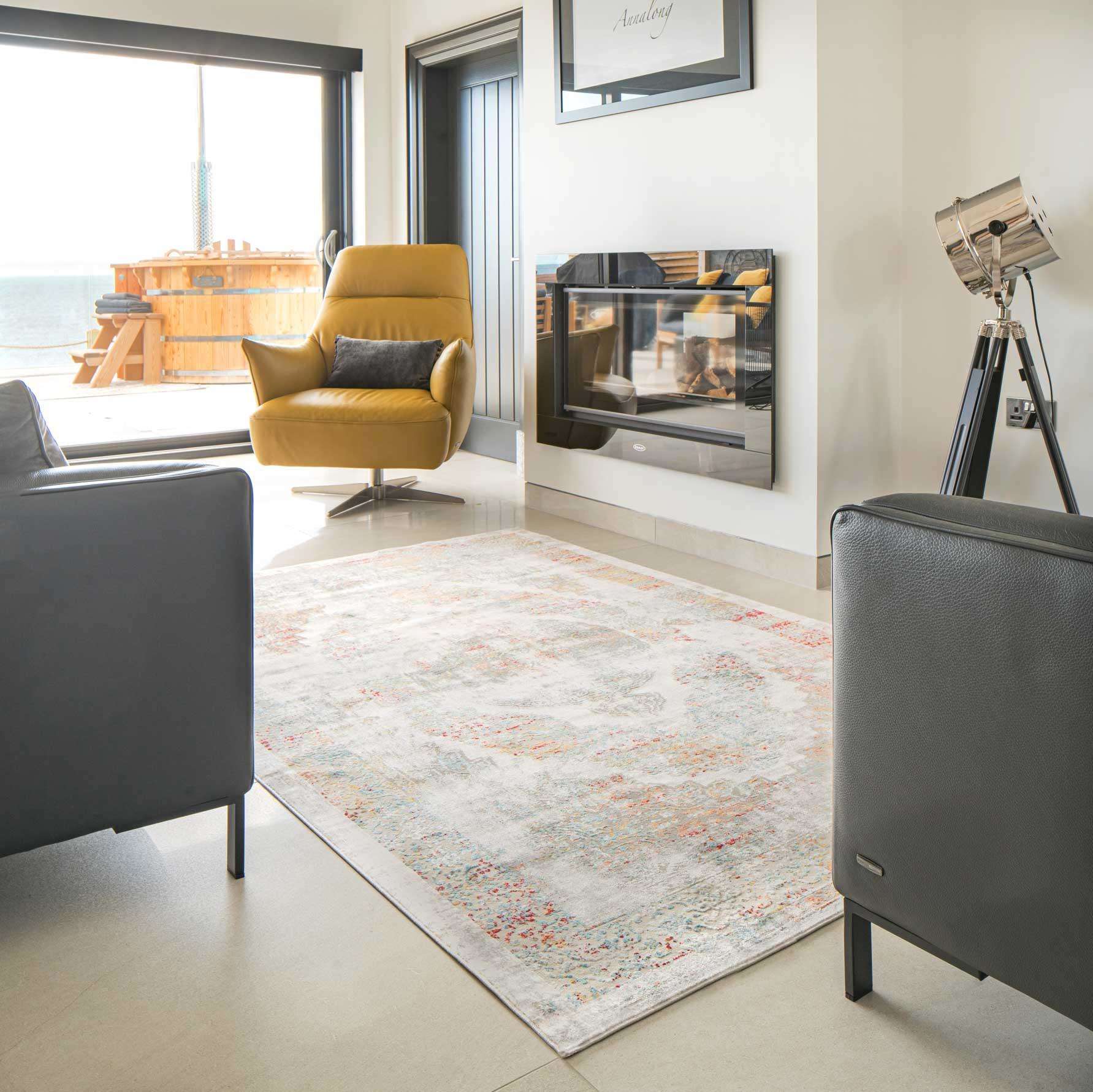 Traditional Grey Medallion Living Room Rug