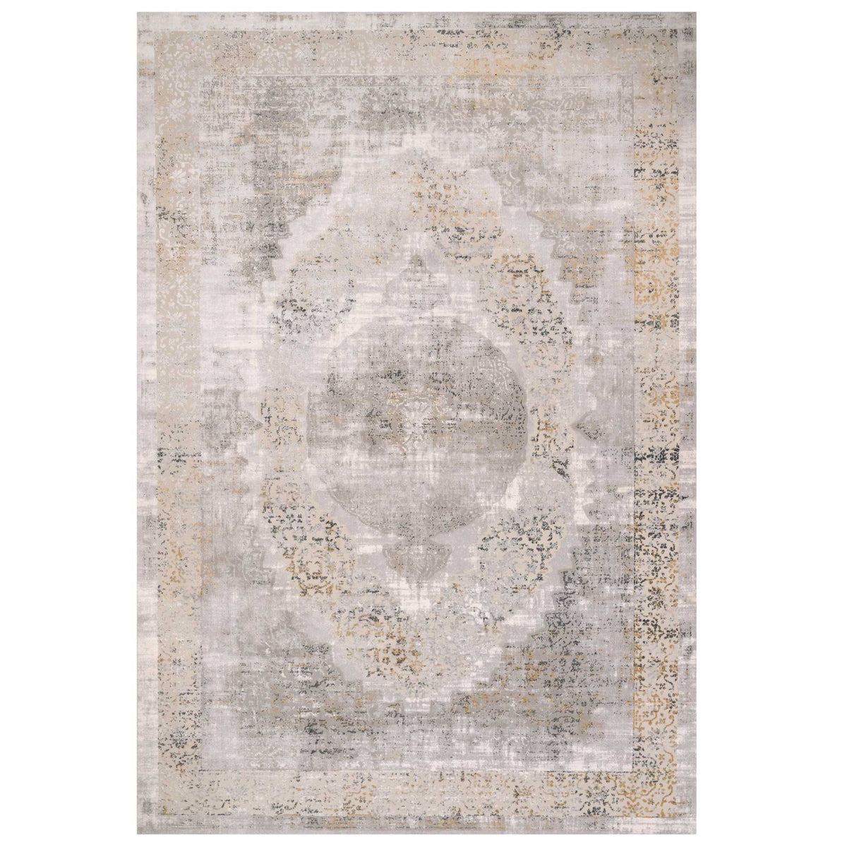 Traditional Grey Medallion Living Room Rug