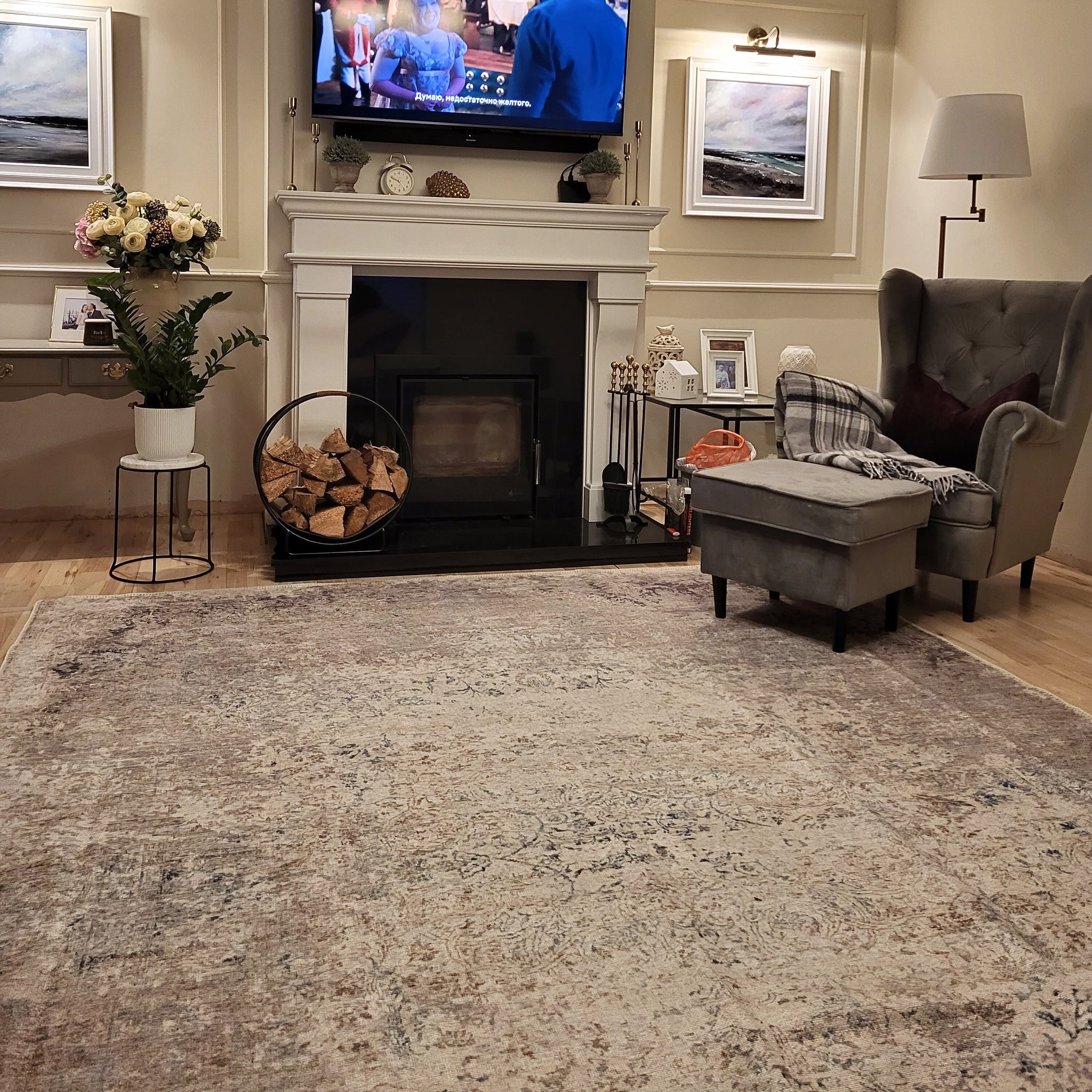 Flatwoven Washable Distressed Renaissance Grey Beige Rug - Fleur