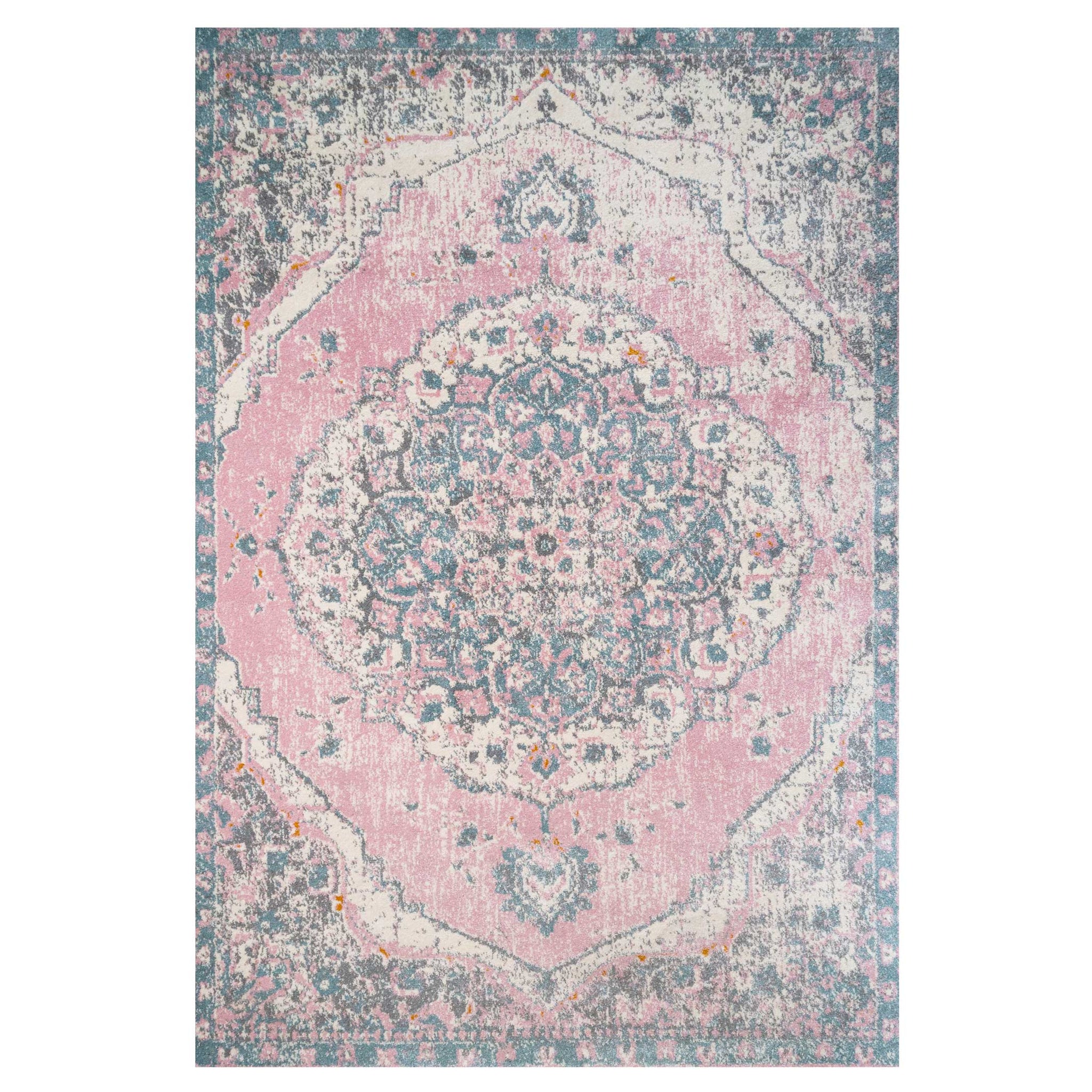 Distressed Pink Medallion Area Rug