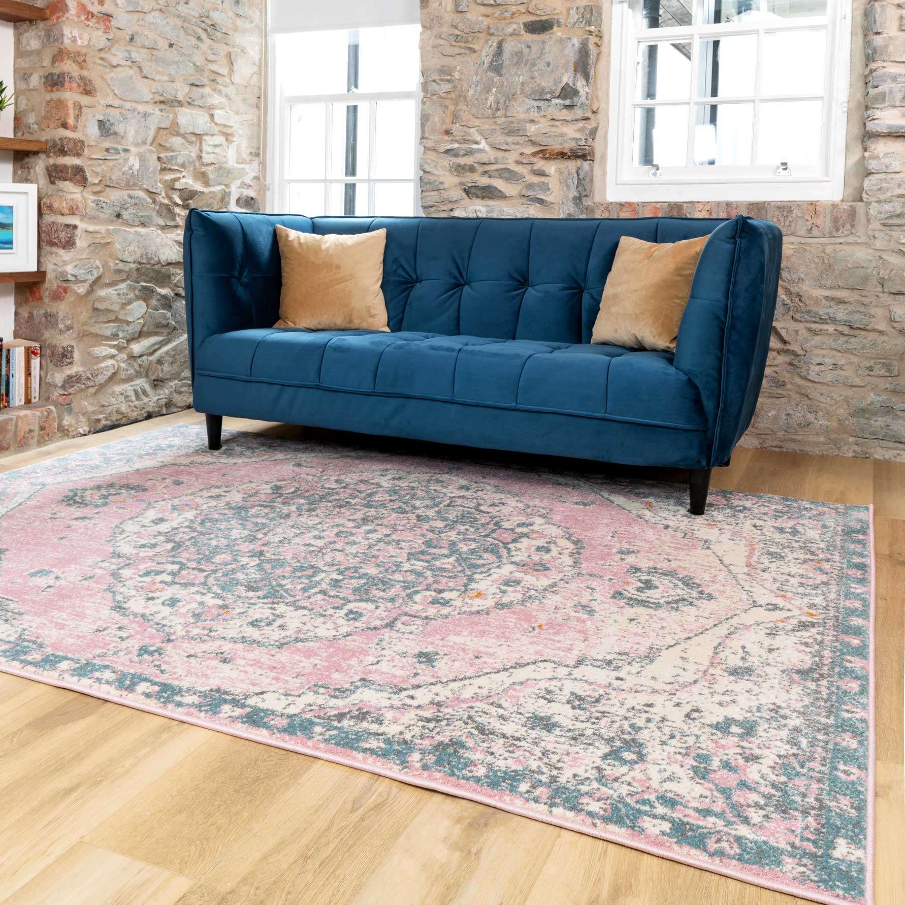 Distressed Pink Medallion Area Rug