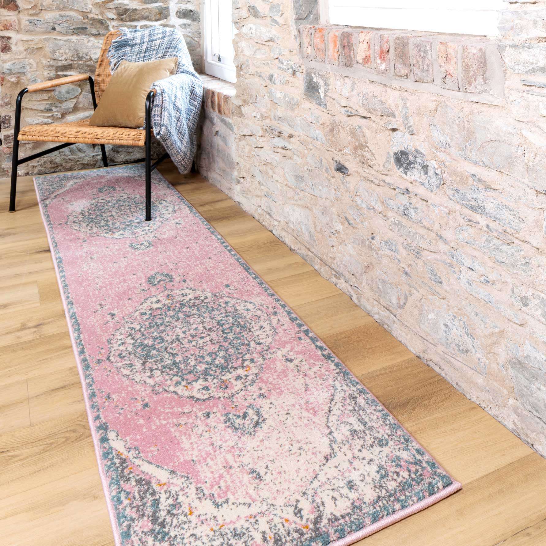 Distressed Pink Medallion Area Rug