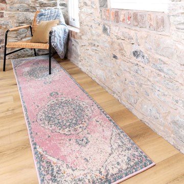 Distressed Pink Medallion Area Rug