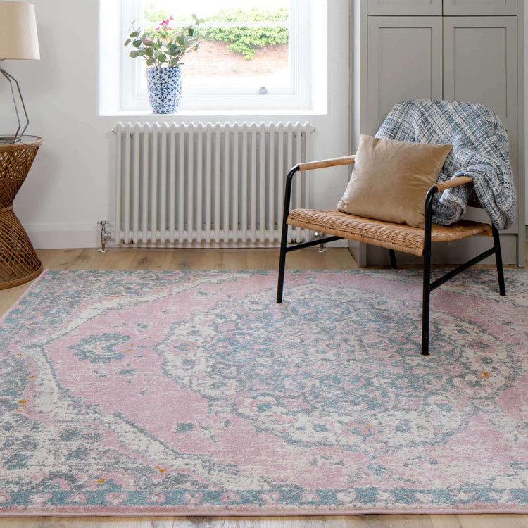 Distressed Pink Medallion Area Rug