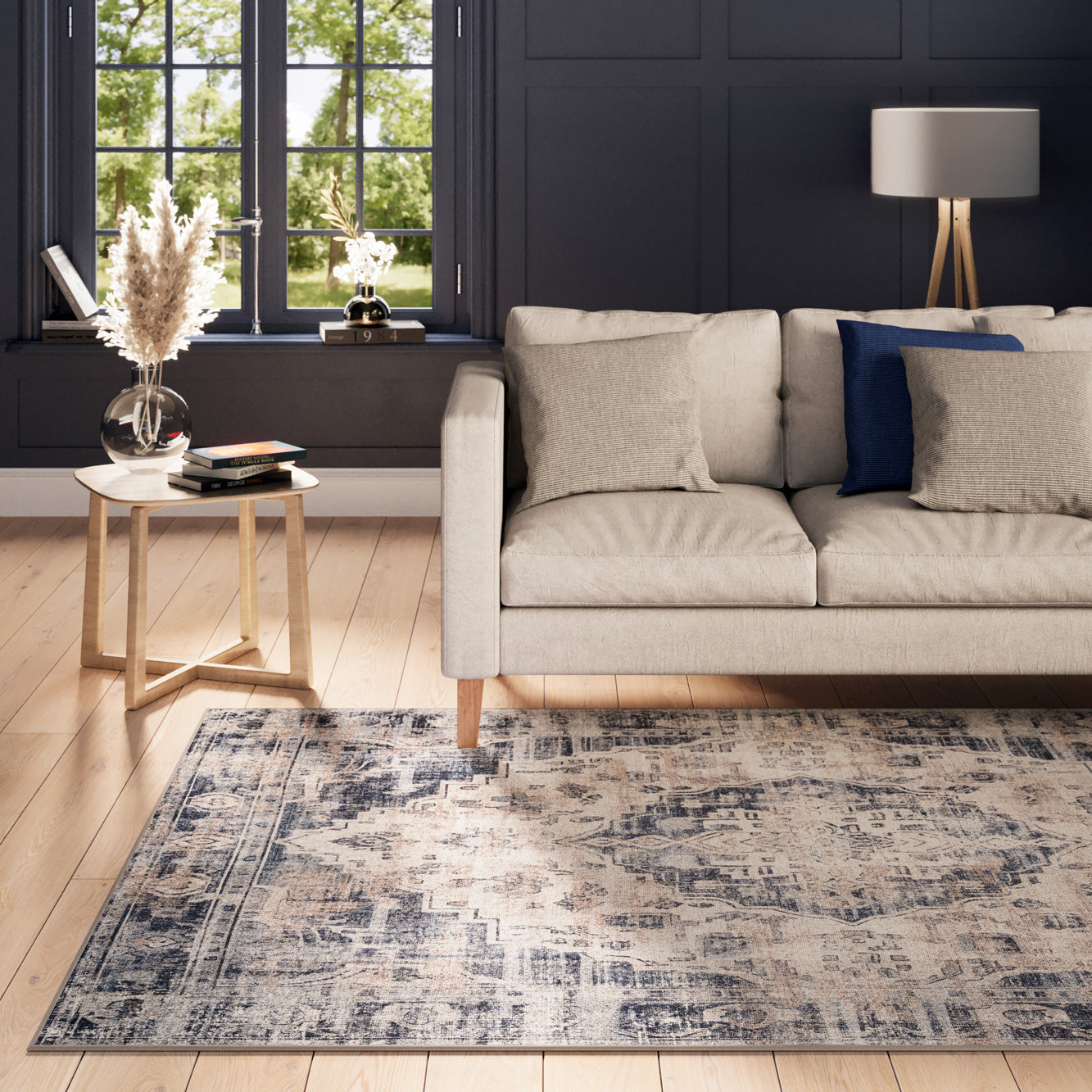 Washable Blue Traditional Rug - Kith | Living Room Rugs | Kukoon Rugs ...