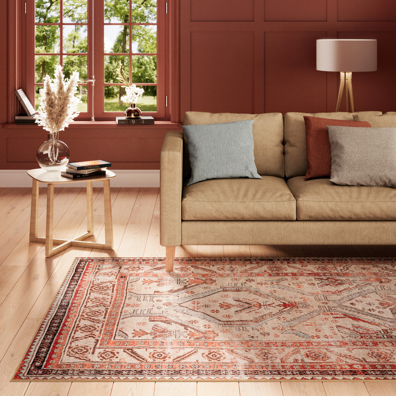 Distressed Terracotta Washable Rustic Rug - Rowe | Living Room Rugs ...