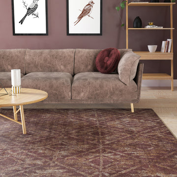 Washable Burgundy Diamond Rug - Avril