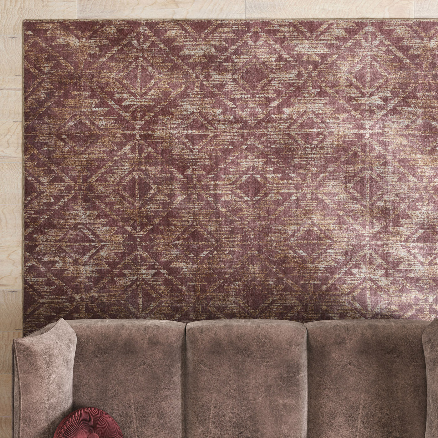 Washable Burgundy Diamond Rug - Avril