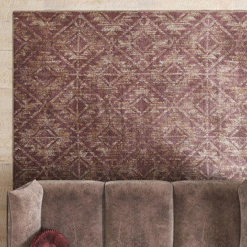 Washable Burgundy Diamond Rug - Avril