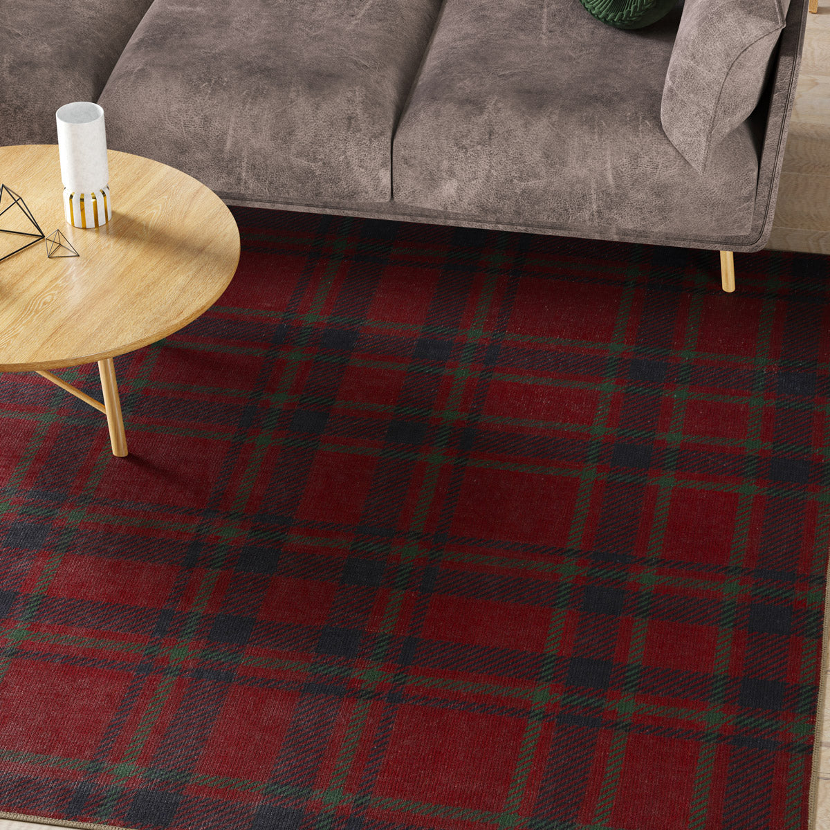 Washable Red Tartan Heritage Rug - Finn