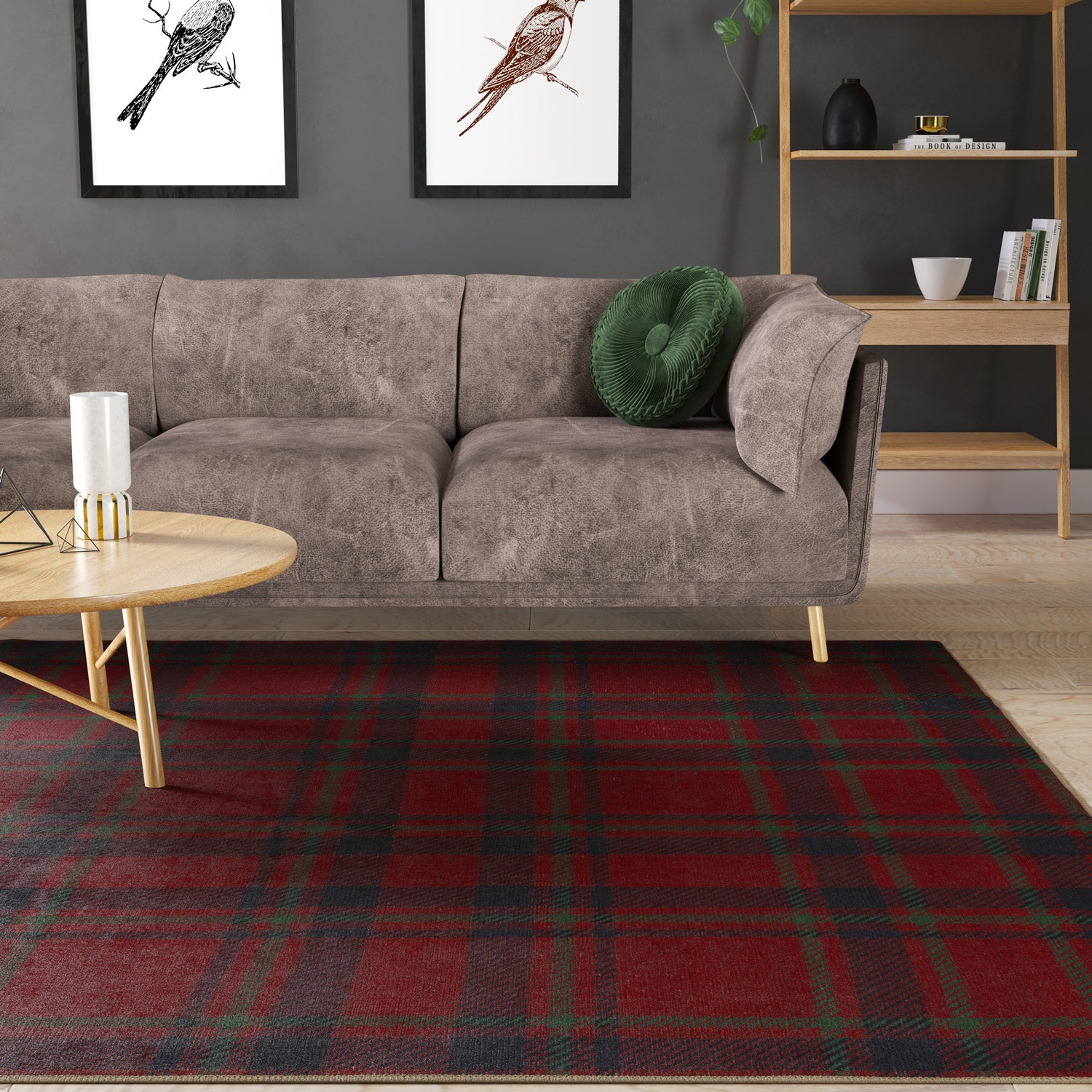 Washable Red Tartan Heritage Rug - Finn