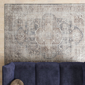 Washable Vintage Brown Beige Rug - Lois
