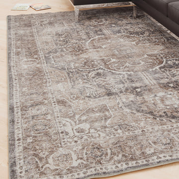 Washable Vintage Brown Beige Rug - Lois