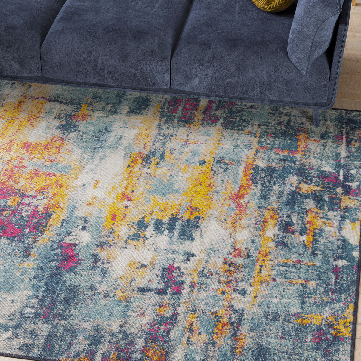 Washable Colourful Abstract Rug - Nova