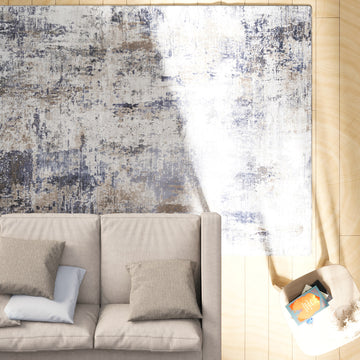 Washable Blue Abstract Rug - Skye
