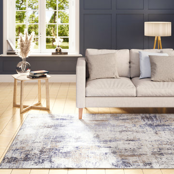 Washable Blue Abstract Rug - Skye