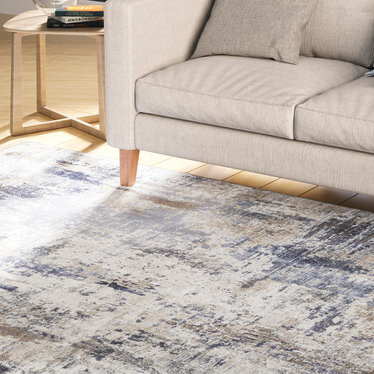 Washable Blue Abstract Rug - Skye